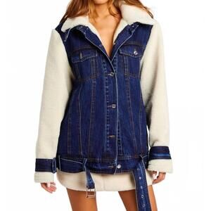 NEW SER.O.YA mink teddy denim jacket in deep sea